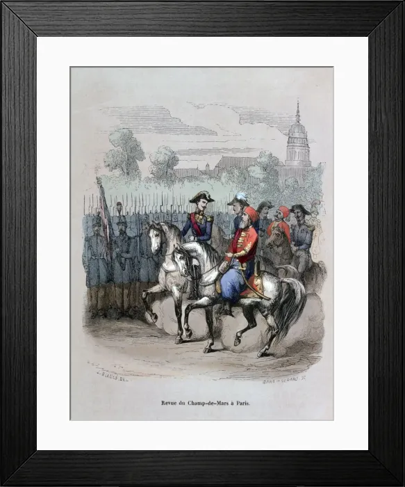 Framed Print : Military Review with Ibrahim Pacha, Champ de Mars, Paris, c1846 (1847). Artist: Gerard Corbiau Framed Print : Military Review with Ibrahim Pacha, Champ de Mars, Paris, c1846 (1847). Artist: Gerard Corbiau