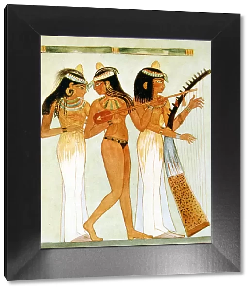 Ancient Egyptian musicians and a dancer, 1910. Artist: Walter Tyndale