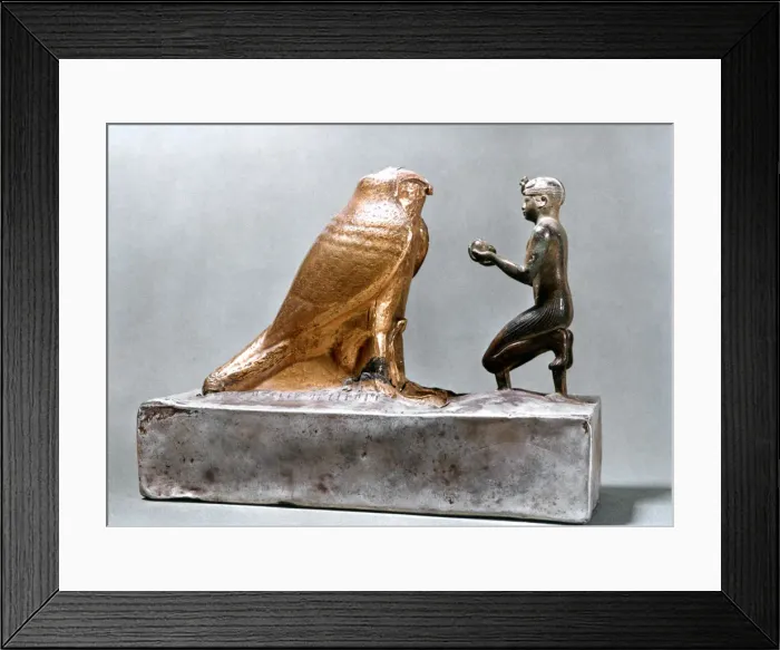 Framed Print : Taharqa in front of the falcon Hemen, Ancient Egyptian, 7th century BC Framed Print : Taharqa in front of the falcon Hemen, Ancient Egyptian, 7th century BC