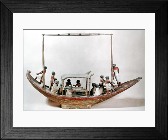 Framed Print : Ancient Egyptian model of a boat carrying a mummy to its tomb Framed Print : Ancient Egyptian model of a boat carrying a mummy to its tomb