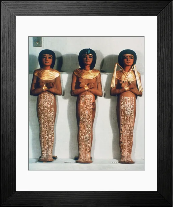 Framed Print : Three Shabtis or servant figures, Tutankhamun funerary object, 18th Dynasty Framed Print : Three Shabtis or servant figures, Tutankhamun funerary object, 18th Dynasty