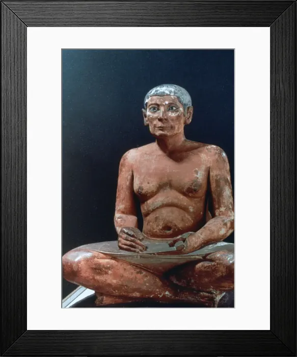 Framed Print : Ancient Egyptian figure of a seated scribe, 25th-24th century BC Framed Print : Ancient Egyptian figure of a seated scribe, 25th-24th century BC