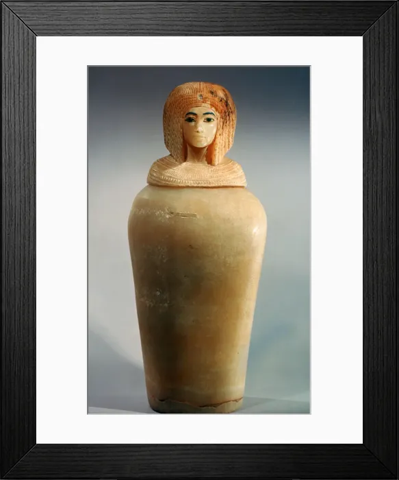 Framed Print : Ancient Egyptian canopic jar with a lid in the shape of a royal womans head, c1344-1336 BC Framed Print : Ancient Egyptian canopic jar with a lid in the shape of a royal womans head, c1344-1336 BC