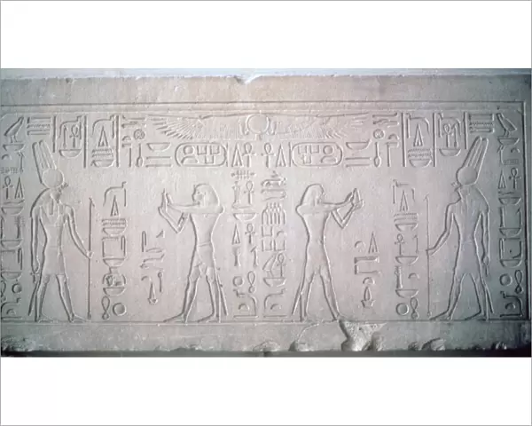 Lintel of Senusret III depicting the Pharaoh making offerings to the God Montu, 12th Dynasty