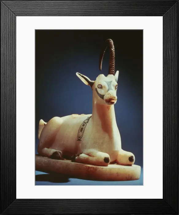 Framed Print : Lid of an unguent jar in the form of an ibex, from Tutankhamuns tomb, 14th century BC Framed Print : Lid of an unguent jar in the form of an ibex, from Tutankhamuns tomb, 14th century BC