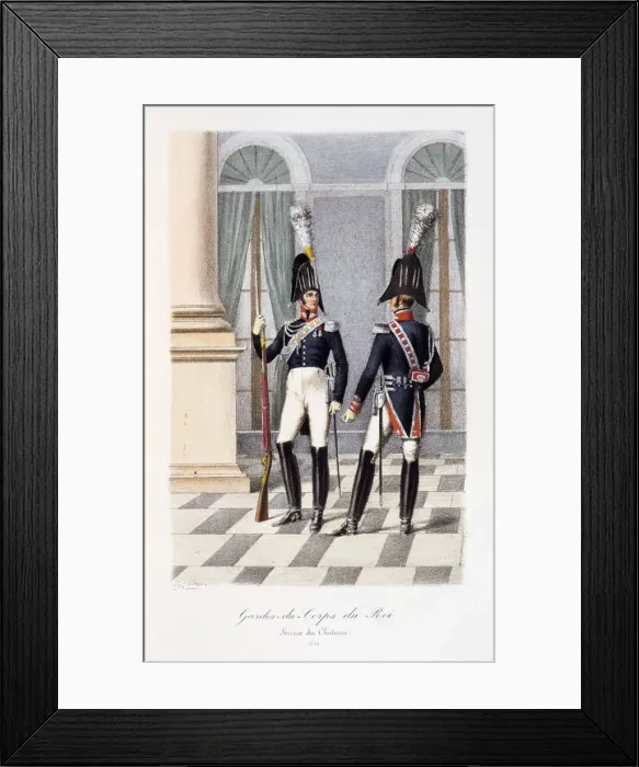 Framed Print : Gardes-du-Corps de Roi, Service de Chateau, 1814 Artist: Eugene Titeux Framed Print : Gardes-du-Corps de Roi, Service de Chateau, 1814 Artist: Eugene Titeux