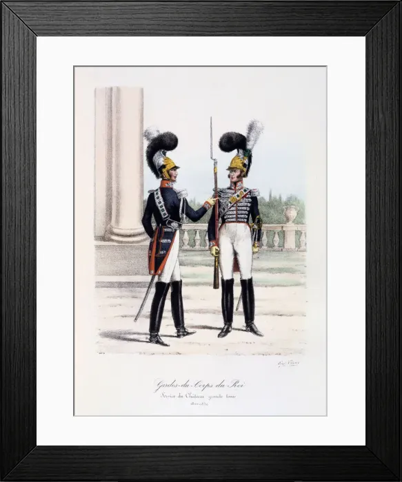 Framed Print : Gardes-du-Corps de Roi, Service de Chateau, grande tenue, 1820-30 Artist: Eugene Titeux Framed Print : Gardes-du-Corps de Roi, Service de Chateau, grande tenue, 1820-30 Artist: Eugene Titeux