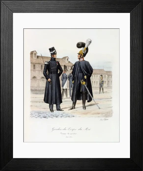 Framed Print : Gardes-du-Corps de Roi, tenue de quartier, 1820-30 Artist: Eugene Titeux Framed Print : Gardes-du-Corps de Roi, tenue de quartier, 1820-30 Artist: Eugene Titeux