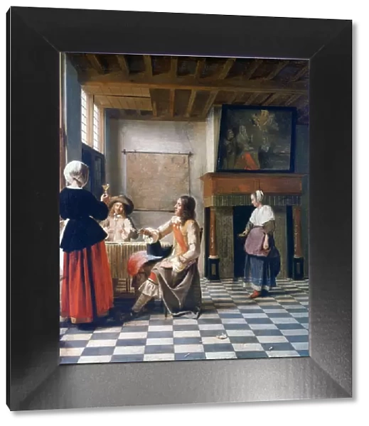 Interior, Woman drinking with Two Men, and a Maidservant, c1658 Artist: Pieter de Hooch