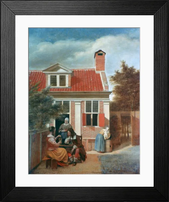 Framed Print : Three Women and a Man in a Courtyard behind a House, c1657-1659. Artist: Pieter de Hooch Framed Print : Three Women and a Man in a Courtyard behind a House, c1657-1659. Artist: Pieter de Hooch
