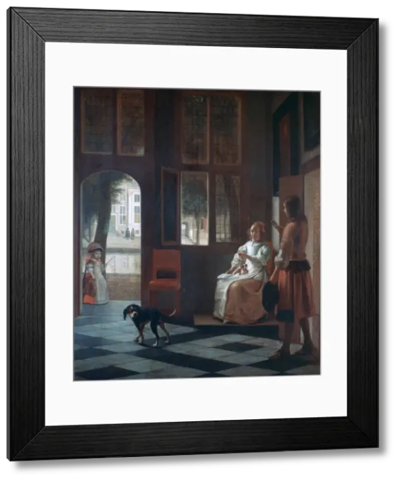 Framed Print : A Woman Directing a Young Man With a Letter, 1670. Artist: Pieter de Hooch Framed Print : A Woman Directing a Young Man With a Letter, 1670. Artist: Pieter de Hooch