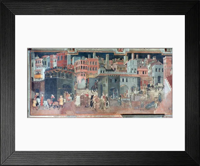 Framed Print : Effects of Good Government on the City Life, (detail), c1330. Artist: Ambrogio Lorenzetti Framed Print : Effects of Good Government on the City Life, (detail), c1330. Artist: Ambrogio Lorenzetti