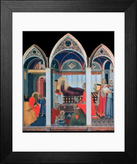 Framed Print : Birth of the Virgin, 1342. Artist: Pietro Lorenzetti Framed Print : Birth of the Virgin, 1342. Artist: Pietro Lorenzetti