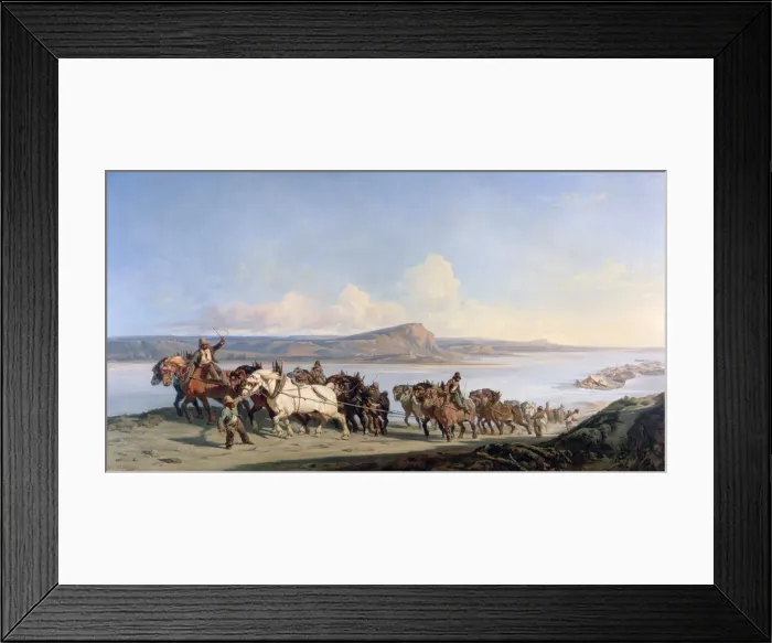 Framed Print : Attachment of Horses Pulling Boats Down the Rhone, c1825-1870. Artist: Alexandre Dubuisson
