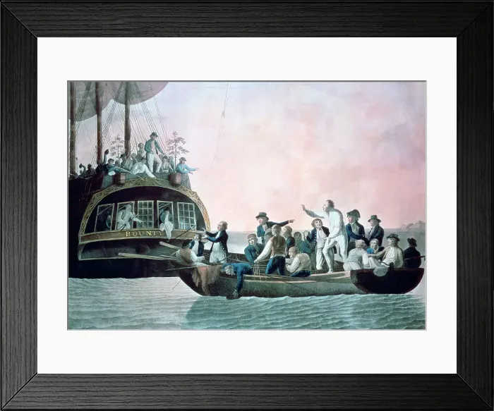 Framed Print : The mutineers turning Lieut Bligh... and crew adrift from his Majestys ship the Bounty, 1790. Artist: Robert Dodd Framed Print : The mutineers turning Lieut Bligh... and crew adrift from his Majestys ship the Bounty, 1790. Artist: Robert Dodd