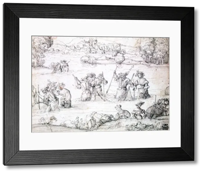 Framed Print : Fishing in the Rain, c1513-1553. Artist: Augustin Hirschvogel Framed Print : Fishing in the Rain, c1513-1553. Artist: Augustin Hirschvogel