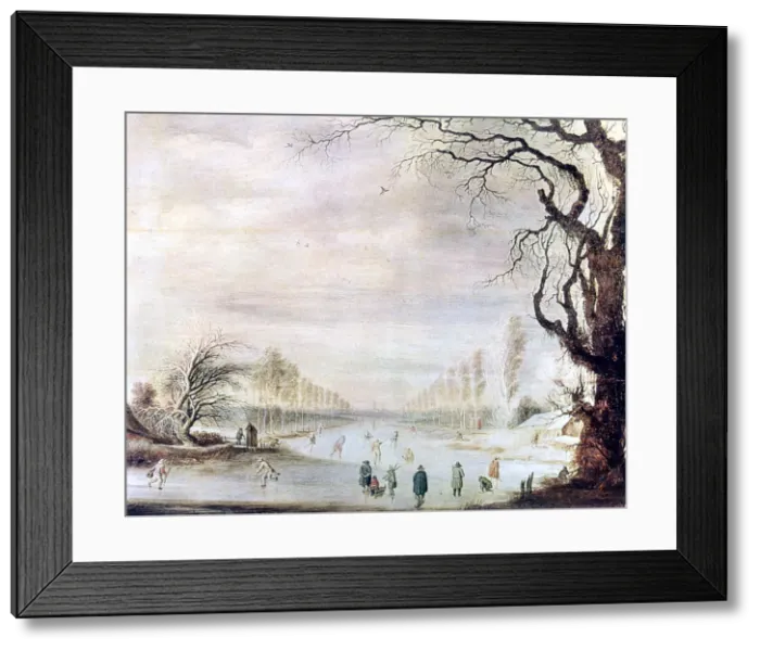 Framed Print : A Winter Landscape with Ice Skaters, c1606-1643. Artist: Gysbrecht Leytens Framed Print : A Winter Landscape with Ice Skaters, c1606-1643. Artist: Gysbrecht Leytens