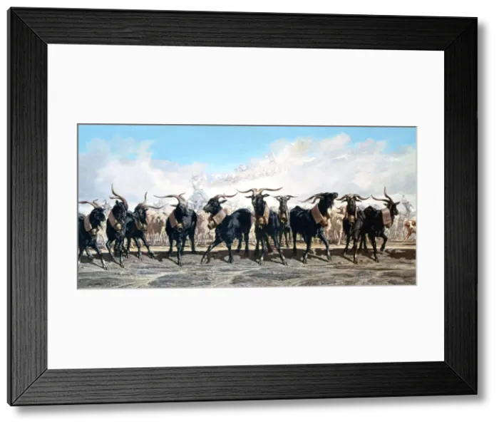 Framed Print : Let us take out the herd, 1853. Artist: Emile Charles Joseph Loubon