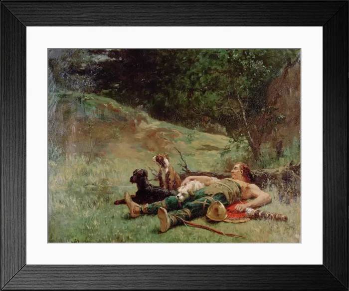 Framed Print : The rest of a Hunter with Dogs, c1842-1896. Artist: Evariste Vital Luminais Framed Print : The rest of a Hunter with Dogs, c1842-1896. Artist: Evariste Vital Luminais