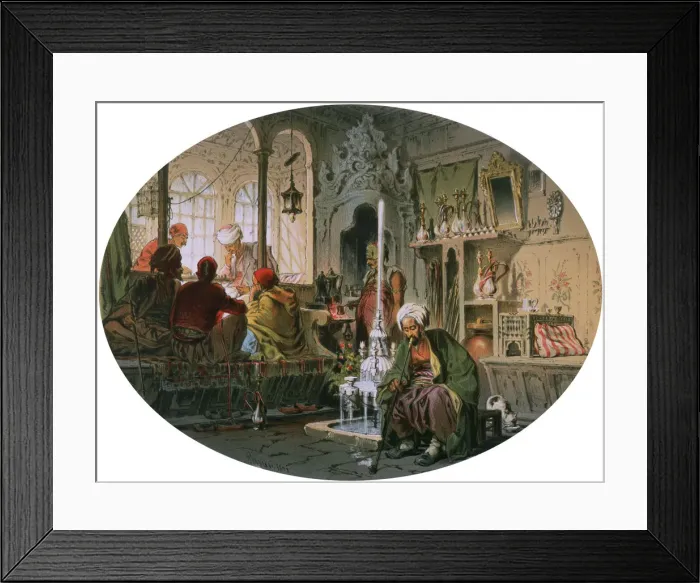 Framed Print : Ottoman Coffee House, 1858. Artist: Amadeo Preziosi Framed Print : Ottoman Coffee House, 1858. Artist: Amadeo Preziosi