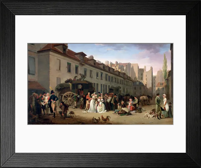 Framed Print : The Arrival of a Stagecoach at the Terminus, rue Notre-Dame-des-Victoires, Paris, 1803, 1803-1845. Artist: Louis Leopold Boilly