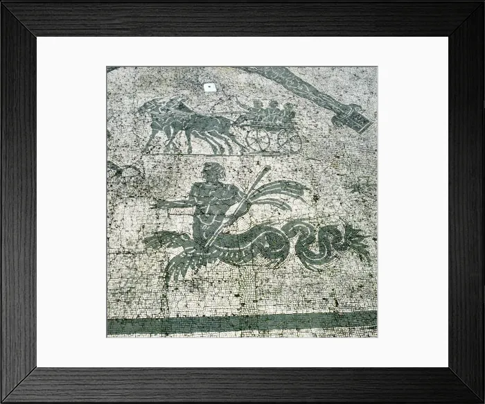 Framed Print : Mosaic, Carts pulled by mules with travellers, Cisarii. c1st Century AD Framed Print : Mosaic, Carts pulled by mules with travellers, Cisarii. c1st Century AD
