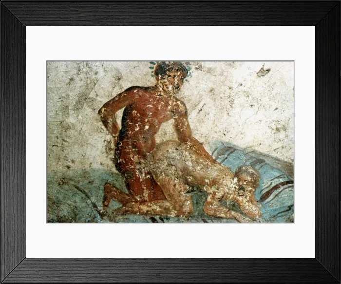 Framed Print : Erotic mural, Pompeii, Italy Framed Print : Erotic mural, Pompeii, Italy