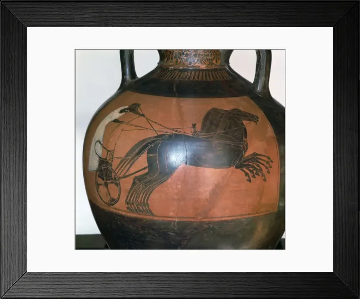 Framed Print : Greek vase depicting a chariot, c5th-6th century BC Framed Print : Greek vase depicting a chariot, c5th-6th century BC