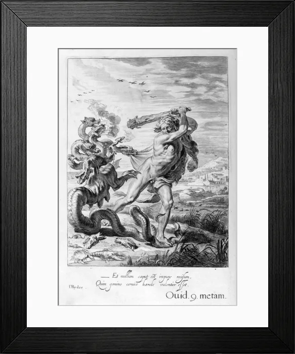 Framed Print : Hercules and the Hydra, 1655. Artist: Michel de Marolles Framed Print : Hercules and the Hydra, 1655. Artist: Michel de Marolles