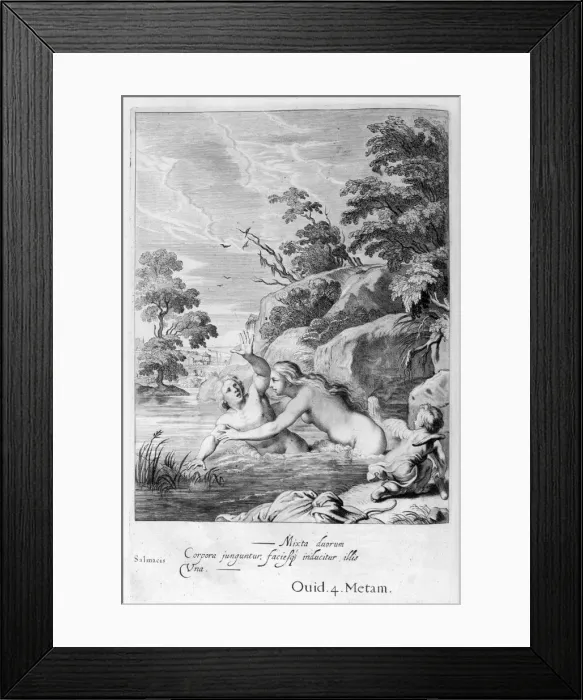 Framed Print : The Nymph Salmacis and Hermaphroditus, 1655. Artist: Michel de Marolles Framed Print : The Nymph Salmacis and Hermaphroditus, 1655. Artist: Michel de Marolles