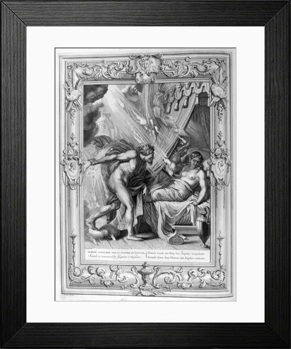 Framed Print : Semele is Consumed by Jupiters Fire, 1733. Artist: Bernard Picart Framed Print : Semele is Consumed by Jupiters Fire, 1733. Artist: Bernard Picart