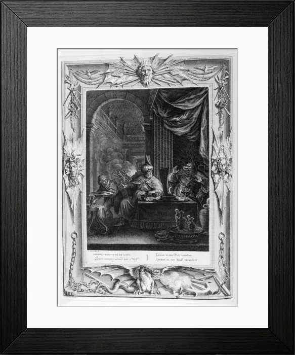 Framed Print : Lycaon Metamorphosed into a Wolf, 1733. Artist: Bernard Picart Framed Print : Lycaon Metamorphosed into a Wolf, 1733. Artist: Bernard Picart