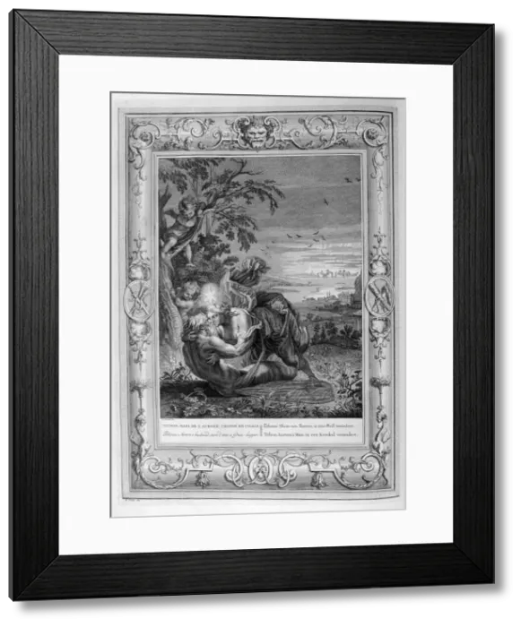 Framed Print : Tithonus, Auroras Husband, Turned into a Grasshopper, 1733. Artist: Bernard Picart Framed Print : Tithonus, Auroras Husband, Turned into a Grasshopper, 1733. Artist: Bernard Picart