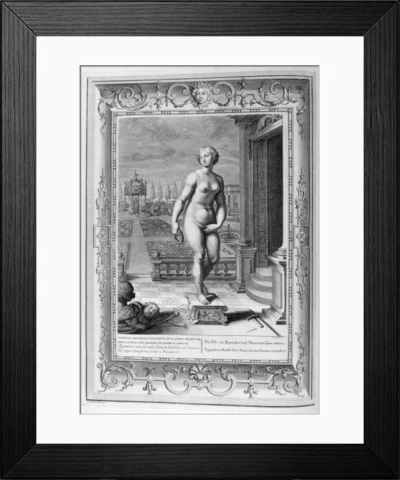 Framed Print : Pygmalion is Enamoured With a Statue he Has Made, 1733. Artist: Bernard Picart Framed Print : Pygmalion is Enamoured With a Statue he Has Made, 1733. Artist: Bernard Picart