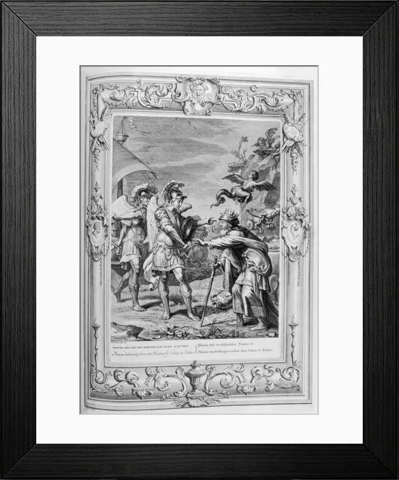 Framed Print : Phineus is Delivered from the Harpies by Calais and Zethes, 1733. Artist: Bernard Picart Framed Print : Phineus is Delivered from the Harpies by Calais and Zethes, 1733. Artist: Bernard Picart