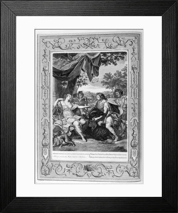 Framed Print : Meleager presents the boars head to Atalanta, 1733. Artist: Bernard Picart Framed Print : Meleager presents the boars head to Atalanta, 1733. Artist: Bernard Picart