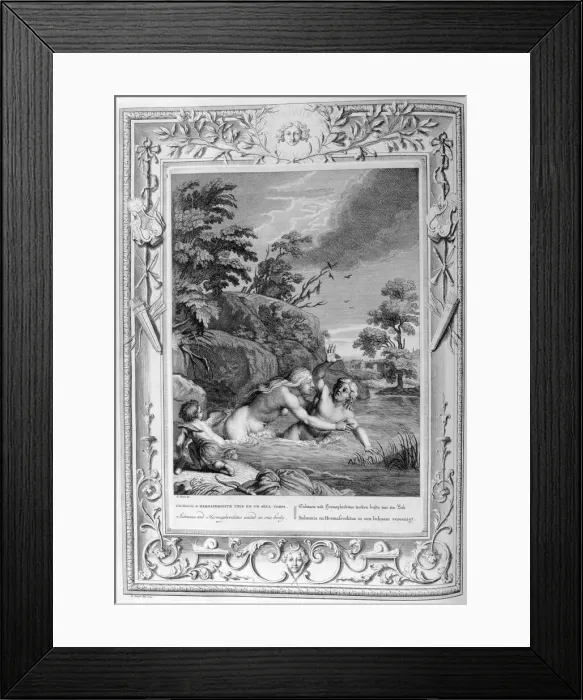 Framed Print : Salmacis and Hemaphroditus united in one body, 1733. Artist: Bernard Picart Framed Print : Salmacis and Hemaphroditus united in one body, 1733. Artist: Bernard Picart