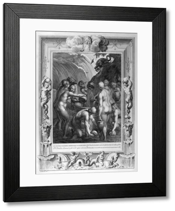 Framed Print : The Danaides condemned to fill bored vessels with water, 1733. Artist: Bernard Picart Framed Print : The Danaides condemned to fill bored vessels with water, 1733. Artist: Bernard Picart