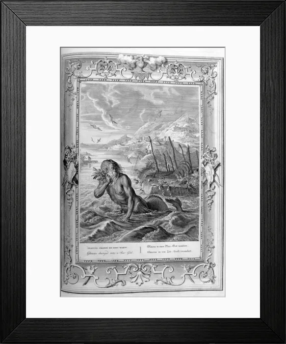 Framed Print : Glaucus turned into a sea god, 1733. Artist: Bernard Picart Framed Print : Glaucus turned into a sea god, 1733. Artist: Bernard Picart