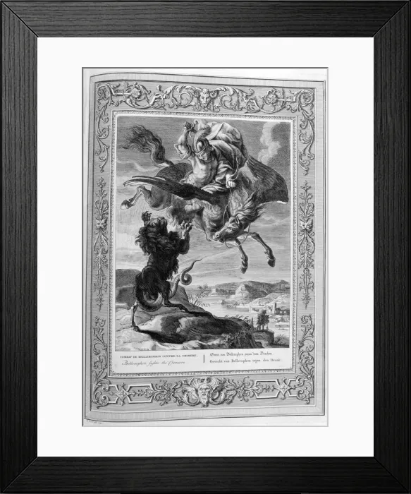 Framed Print : Bellerophon fights the Chimera, 1733. Artist: Bernard Picart Framed Print : Bellerophon fights the Chimera, 1733. Artist: Bernard Picart