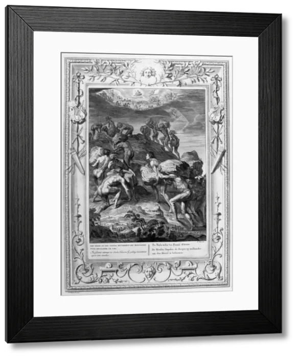 Framed Print : The giants attempt to scale Heaven by piling mountains upon one another, 1733. Artist: Bernard Picart Framed Print : The giants attempt to scale Heaven by piling mountains upon one another, 1733. Artist: Bernard Picart