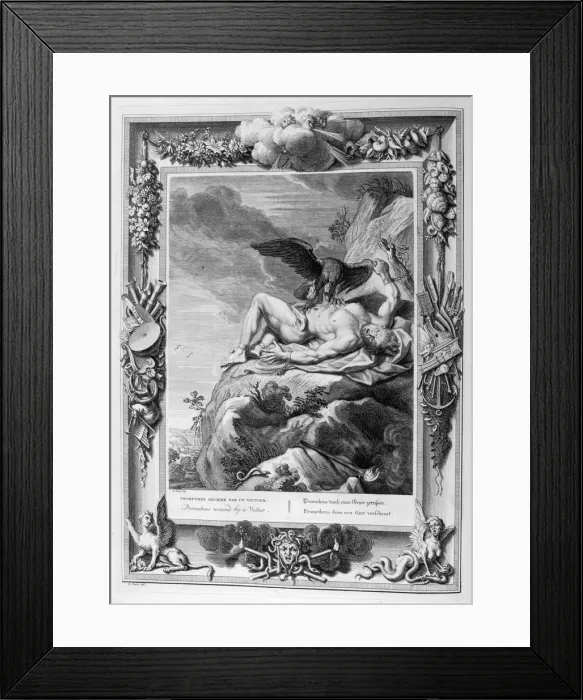 Framed Print : Prometheus tortured by a vulture, 1733. Artist: Bernard Picart Framed Print : Prometheus tortured by a vulture, 1733. Artist: Bernard Picart