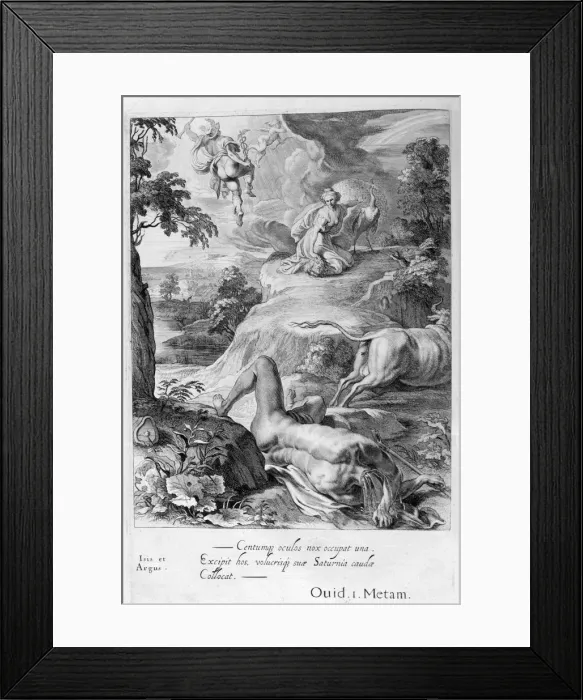 Framed Print : Io changed into a cow: Mercury cuts off Argus head, 1655. Artist: Michel de Marolles Framed Print : Io changed into a cow: Mercury cuts off Argus head, 1655. Artist: Michel de Marolles