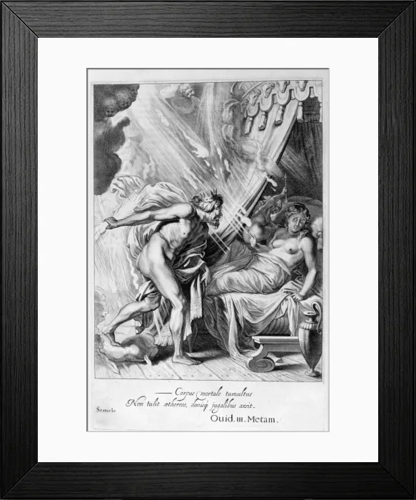 Framed Print : Semele is consumed by Jupiters fire, 1655. Artist: Michel de Marolles Framed Print : Semele is consumed by Jupiters fire, 1655. Artist: Michel de Marolles