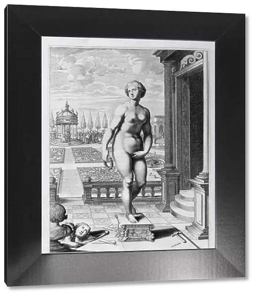 Pygmalion is enamoured with a statue he has made, 1655. Artist: Michel de Marolles