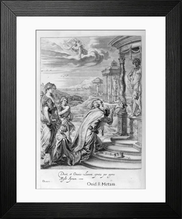 Framed Print : Oeneus, King of Calydon, having neglected Diana in a sacrifice is punished for his impiety, 1655. Artist: Michel de Marolles Framed Print : Oeneus, King of Calydon, having neglected Diana in a sacrifice is punished for his impiety, 1655. Artist: Michel de Marolles