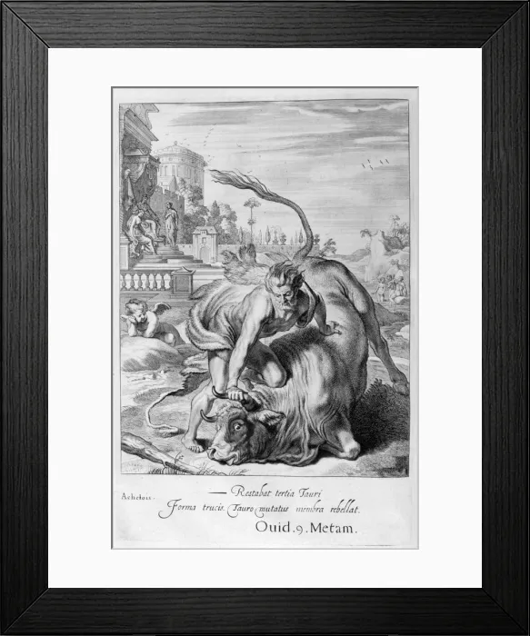 Framed Print : Achelous in the shape of a bull is vanquished by Hercules, 1655. Artist: Michel de Marolles Framed Print : Achelous in the shape of a bull is vanquished by Hercules, 1655. Artist: Michel de Marolles