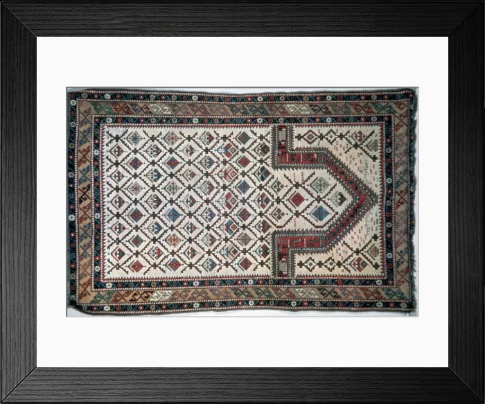 Framed Print : Prayer rug from Dagestan, Caucasus Framed Print : Prayer rug from Dagestan, Caucasus