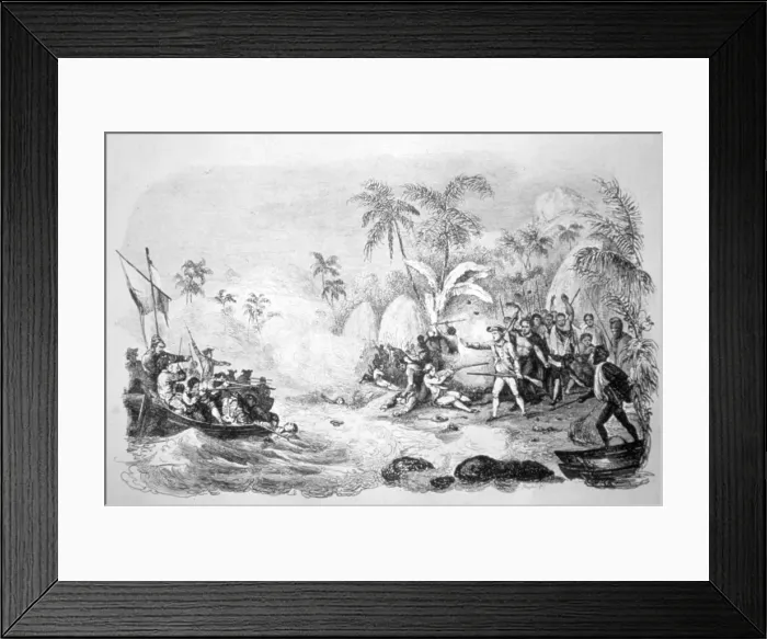 Framed Print : Death of Captain Cook, 1779 (c1819). Artist: Jacques Etienne Victor Arago Framed Print : Death of Captain Cook, 1779 (c1819). Artist: Jacques Etienne Victor Arago