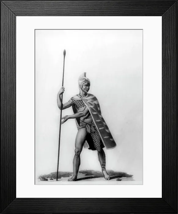 Framed Print : Young officer wearing a typical costume of malo, Hawaii, 1819. Artist: Jacques Etienne Victor Arago Framed Print : Young officer wearing a typical costume of malo, Hawaii, 1819. Artist: Jacques Etienne Victor Arago